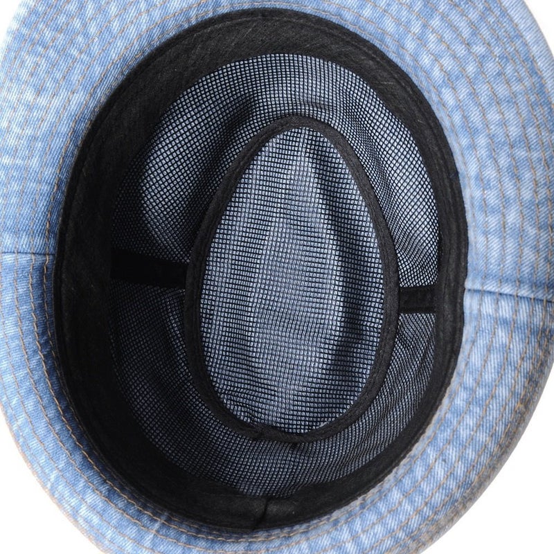 WITHMOONS Denim Bucket Hat Plain Stitch Washed Short Brim Packable Fedora Cap DW6646 (SkyBlue-L) - Image 4